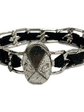 DIOR/ChristianDior - Black Silver Cotton Hardware Bracelet